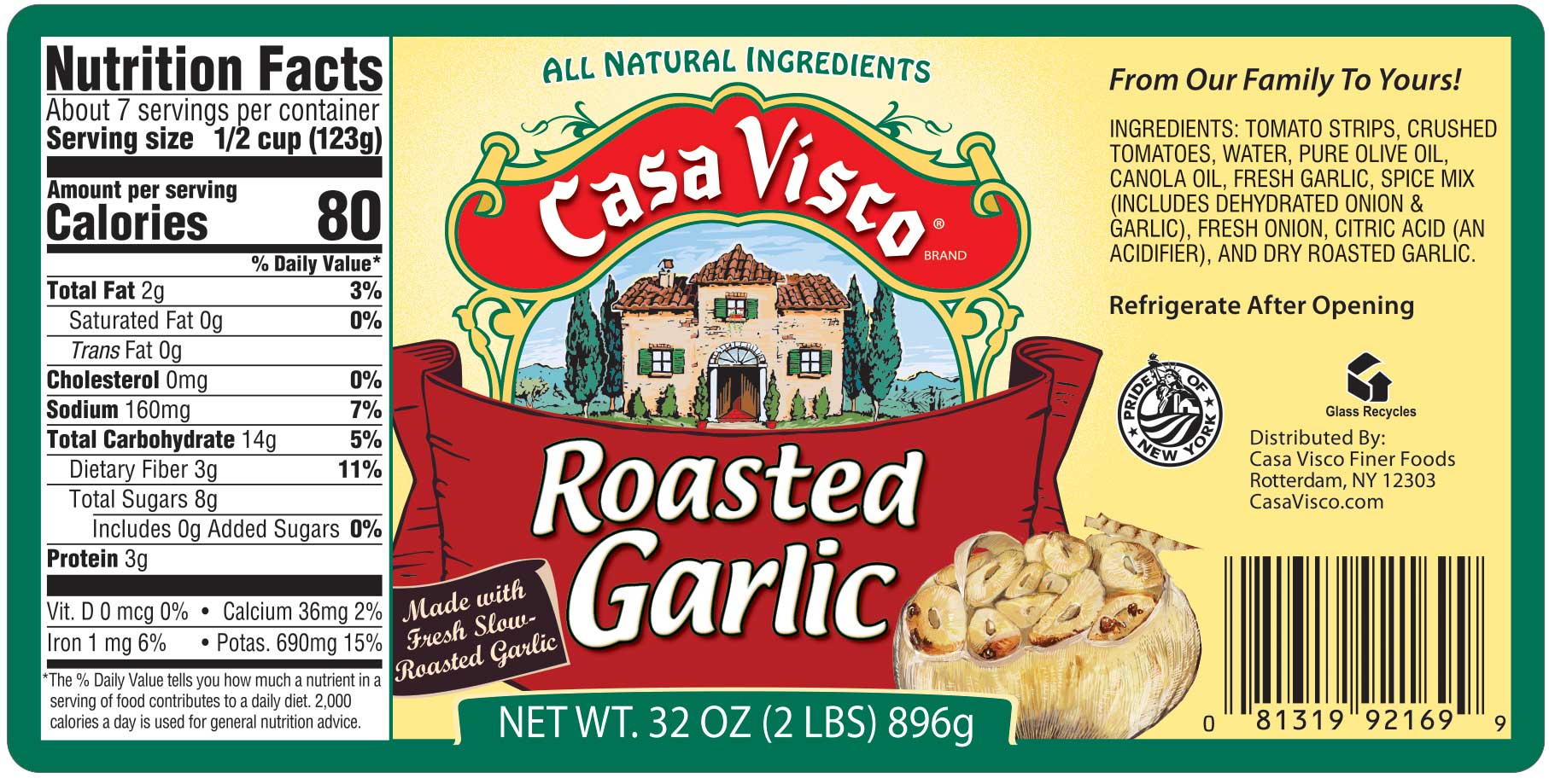 Roasted Garlic Pasta Sauce Label