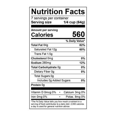 Roasted Garlic White Pizza Sauce Nutrition Label